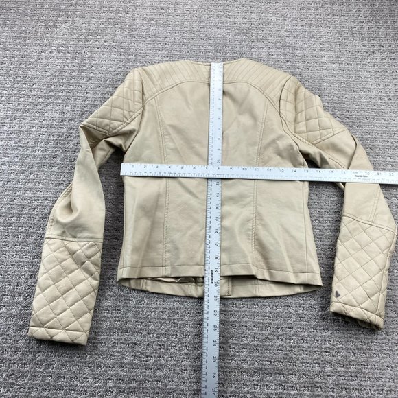 Guess Moto Jacket Women Extra Small XS Tan Full Zip Casual Biker 100% Polyester - Picture 10 of 16